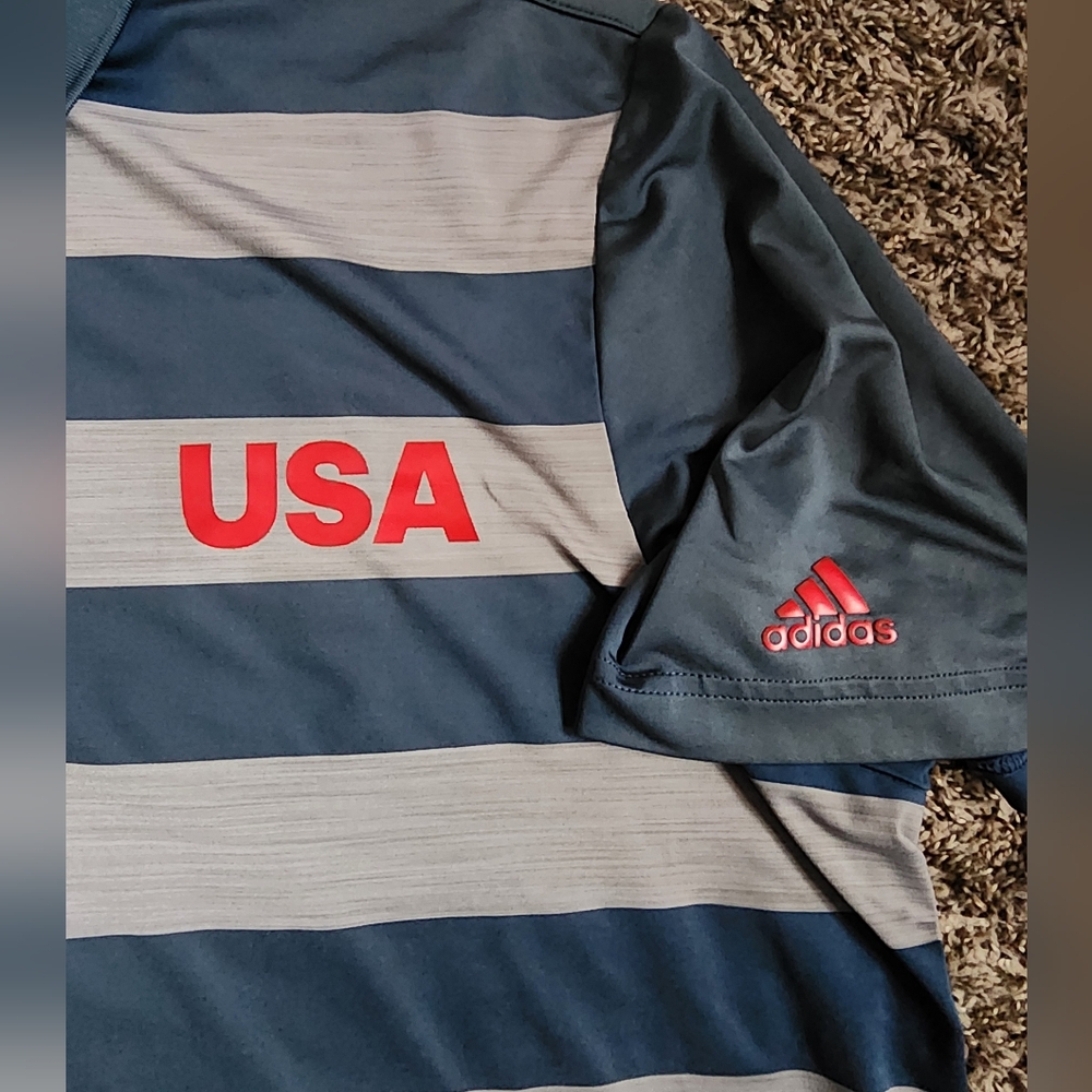Adidas Ultimate 365 USA Golf Blue Striped 2018 Polo Shirt Men's XXL - Picture 2 of 8